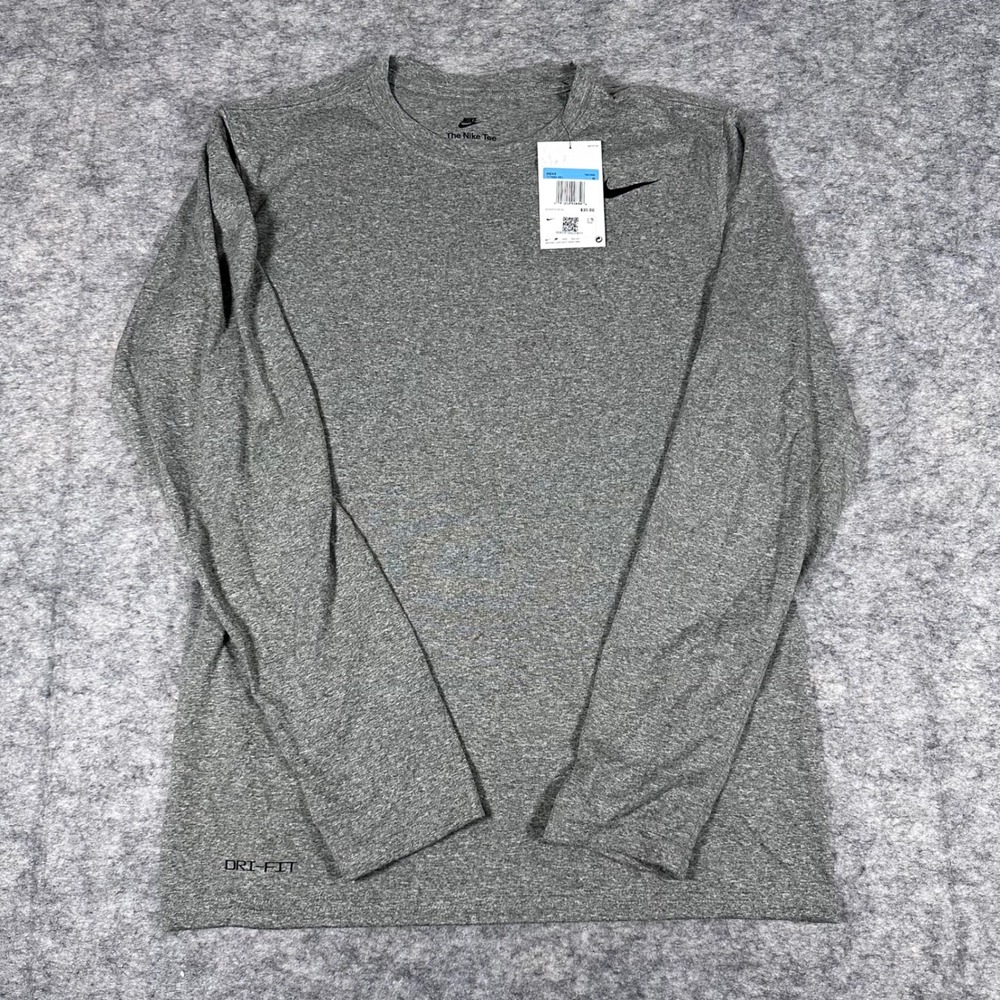 NWT Nike Dri-FIT Long Sleeve Shirt Grey Training Tee Mens Medium